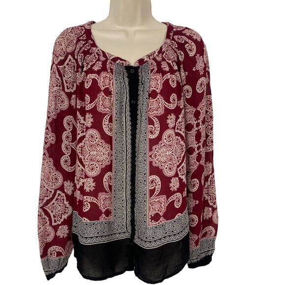 Lucky Brand Tops - Lucky Brand Tunic Top Womens Small Boho Paisley Button Down Smocked Semi Sheer